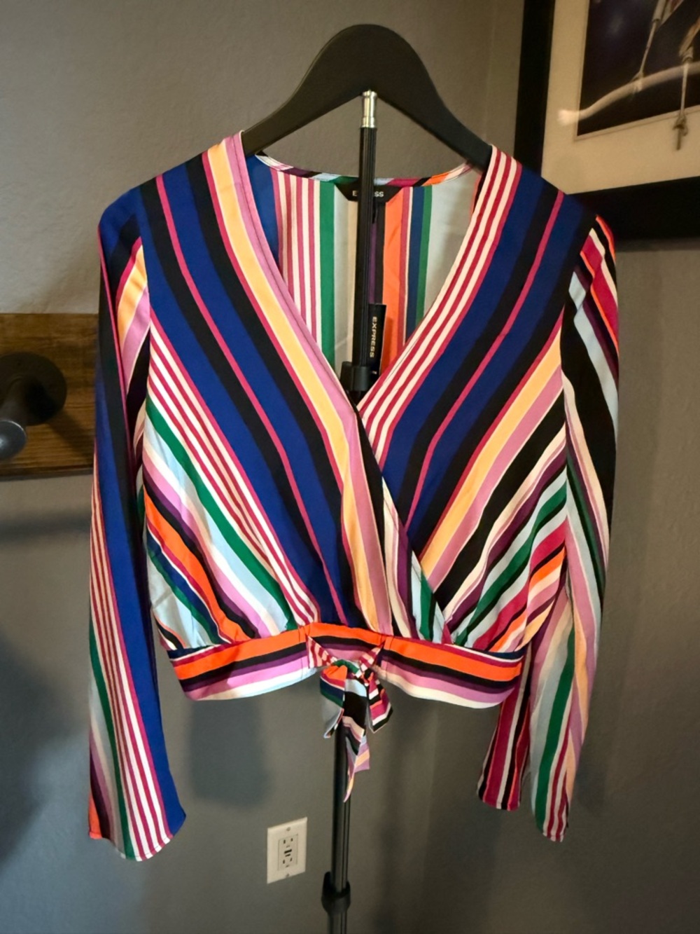 Express Multicolor Striped Tie-Front Top